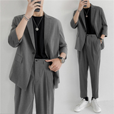 24轻熟风英伦纯色宽松中袖西服+阔版九分裤套装TZ15-P195，男装西服，电商C308