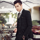 秋冬高品质韩版修身格子男士休闲西服三件套新浪套装SJT905-P280，男装西服，电商C308