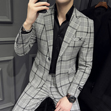 春夏款英伦韩版修身男士商务休闲格子西服外套X818-P150，男装西服，电商C308