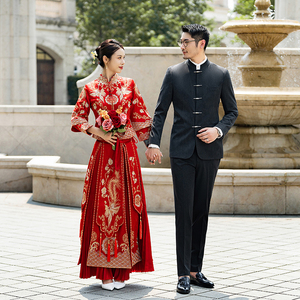 中式新郎西服套装婚礼伴郎礼服男士高级感立领西装LJT938-P205图片