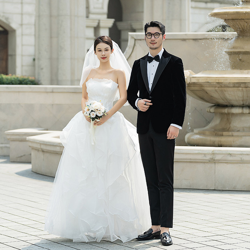 新郎西服套装婚礼伴郎礼服男士高级感枪驳领丝绒西装LJT941-P205，男装西服套装，电商C308