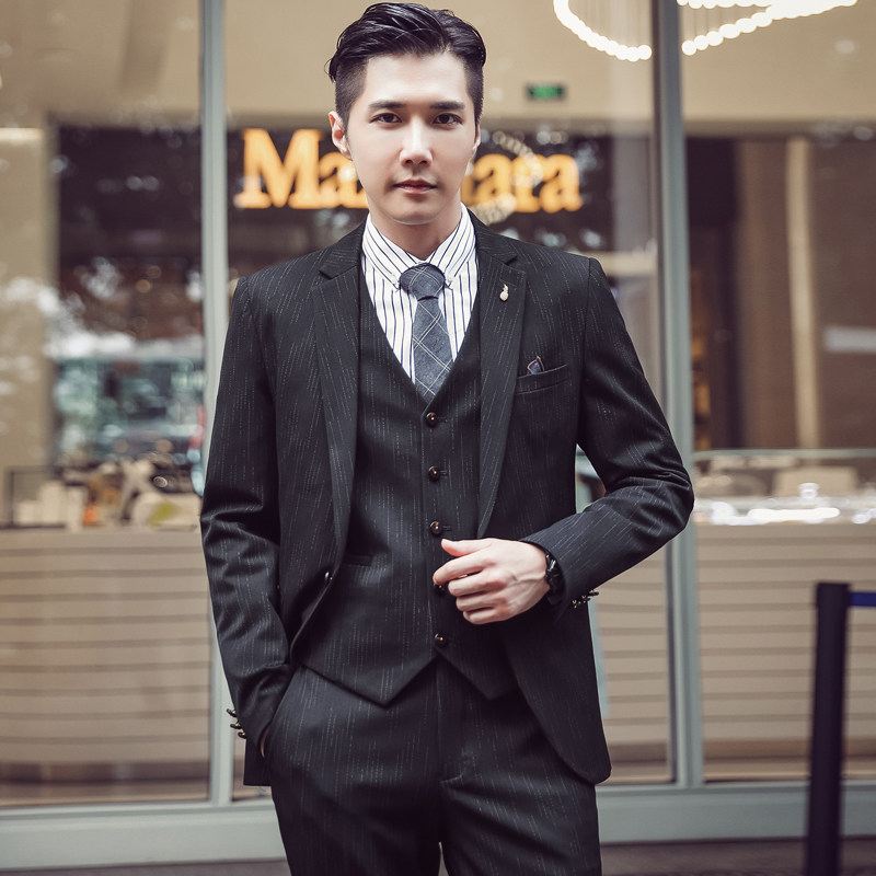 高品质秋冬韩版修身休闲男士西服三件装新郎西服套装SJT937-P265，男装西服套装，电商C308