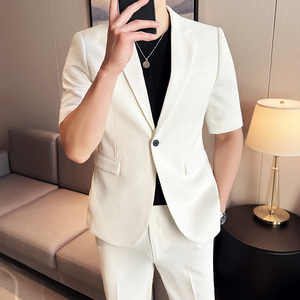 春夏休闲华夫格中袖小西服外套 韩版修身英伦潮男西装 X931-P130图片