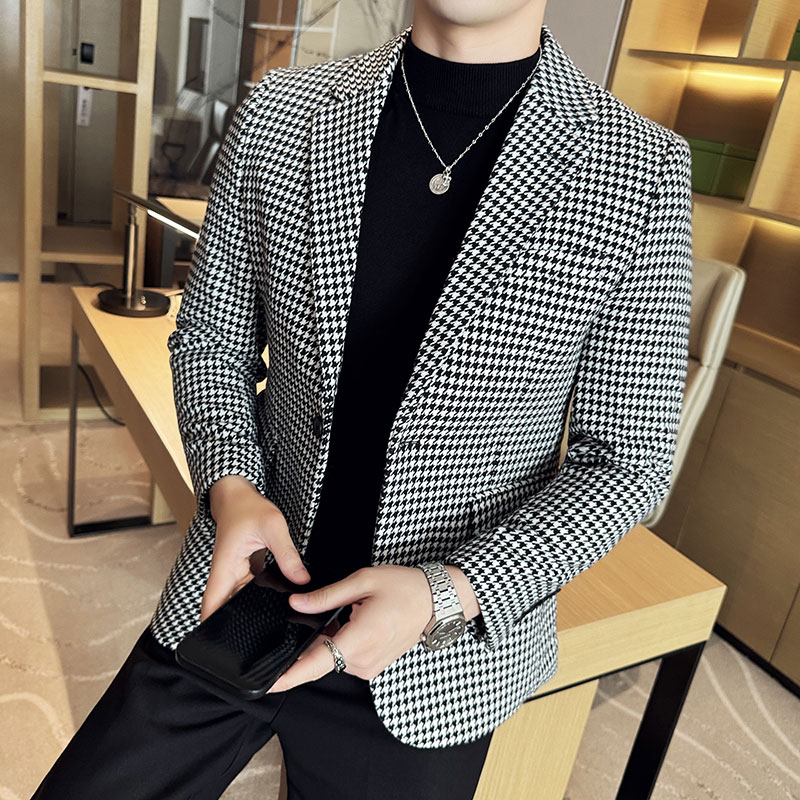 英伦韩版修身男士休闲千鸟格西服加厚外套X929-P155,男装西服,电商C308