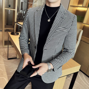 英伦韩版修身男士休闲千鸟格西服加厚外套X929-P155图片