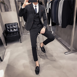 秋冬款英伦韩版修身男士休闲二粒扣西服三件套白色SJT961-P280图片