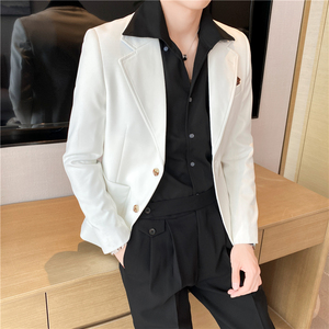 春夏季休闲小西服外套男高级感韩版修身英伦痞帅单西装X01-P155图片