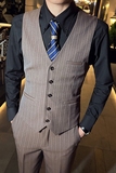 英伦商务韩版修身条纹V领男士马甲新郎伴郎小马甲深灰色MJ29-P60，男装背心/马甲，电商C308