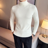 秋冬韩版高领修身打底衫套头纯色针织衫精致毛衣沙漠色B5553-P50，男装T恤，电商C308