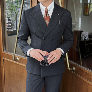 英伦修身男士双排扣纯色西服新郎伴郎礼服外套X913-P135图片