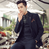 高品质韩版修身条纹双排扣西服三件套装SJT903A双排扣-P265，男装西服，电商C308