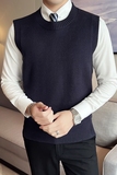 秋冬韩版修身马甲背心毛衣潮流百搭休闲圆领针织衫白色C67003-P70，男装背心/马甲，电商C308