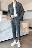 轻熟风英伦纯色宽松西服+阔版休闲九分裤套装灰色TZ16-P215，男装西服，电商C308