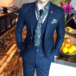 高质量男性西装 韩版修身暗纹男士双扣西服三件套装TZ88-P265，男装西服套装，电商C308