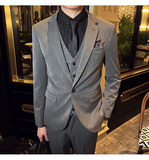 秋冬款英伦韩版修身男士休闲商务西服三件套中灰色SJT830-P265，男装西服，电商C308