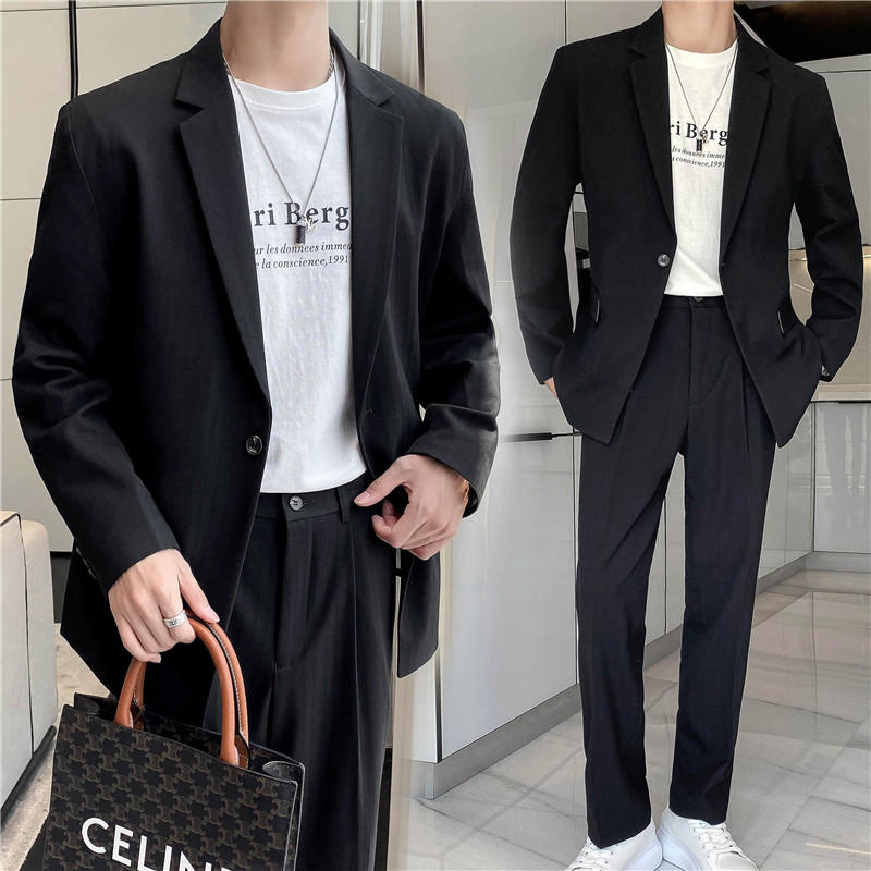 高质量男性西装轻熟风ins英伦宽松条纹休闲西服套装TZ23-P225,男装西服套装,电商C308