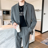轻熟风英伦纯色一粒扣西服套装阔版宽松休闲小西装灰色TZ17-P220，男装西服套装，电商C308