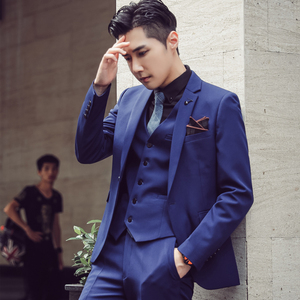 秋冬高品质韩版修身纯色男士西服三件套新郎西服套装 SJT955-P265，男装西服套装，电商C308