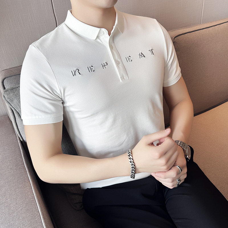 夏季男士休闲短袖polo衫潮流修身翻领半袖t恤白色C60024-P58,男装T恤,电商C308