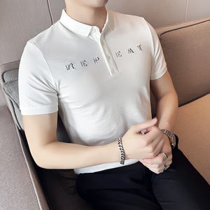 夏季男士休闲短袖polo衫潮流修身翻领半袖t恤白色C60024-P58
