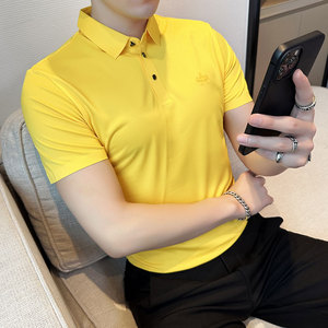 夏季 冰丝高弹翻领无痕T恤男士光滑短袖POLO衫卡其色PL2-P48图片