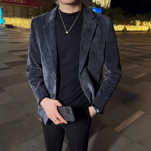 英伦韩版修身男士商务休闲二粒扣灯芯绒西服加厚外套绿色X32-P170图片