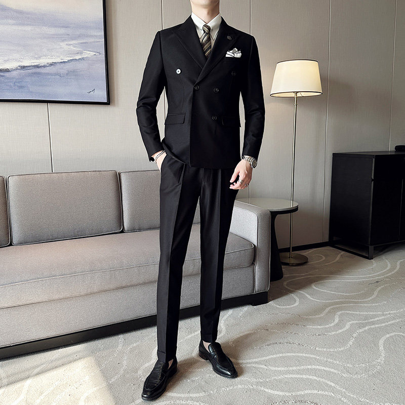 春季英伦韩版修身纯色休闲双排扣男士西服套装LJT891-P230,男装西服套装,电商C308