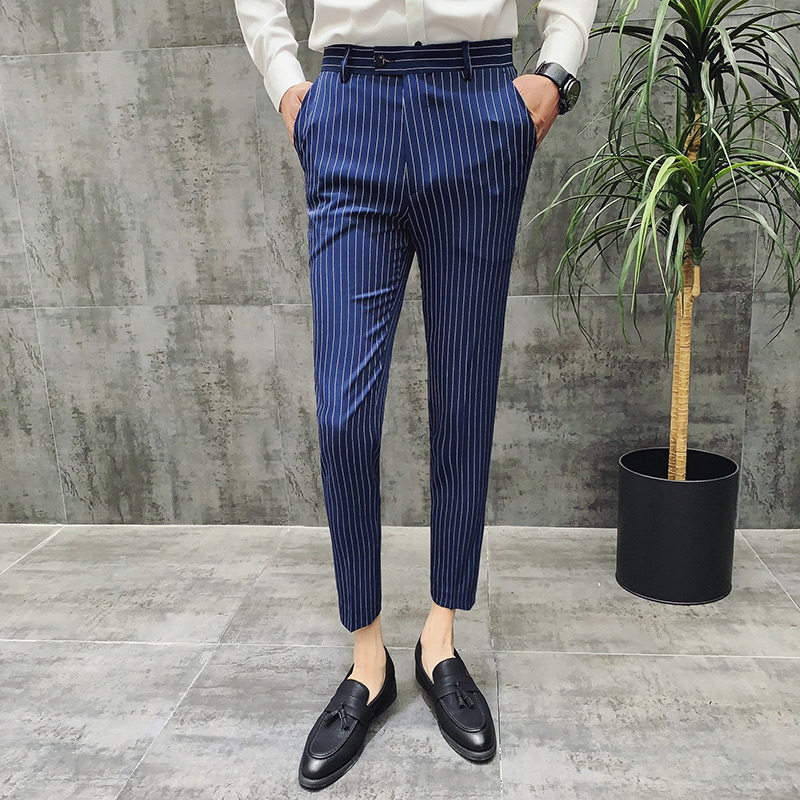 24春夏款休闲裤男商务条纹男士西裤男式修身九分裤K726-P65,男装西裤,电商C308