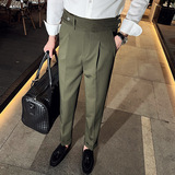 那不勒斯垂直高腰男士直筒西裤免烫流行纯色休闲长裤白色F702-P78，男装西裤，电商C308