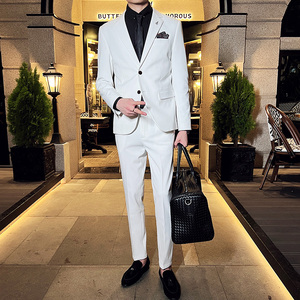 秋冬英伦韩版修身男士休闲商务二粒扣西服套装白色LJT961-P220，男装西服套装，电商C308