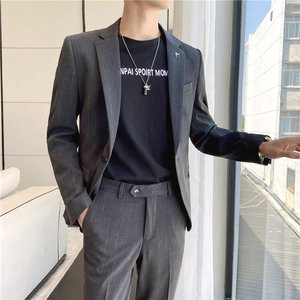 轻熟风ins韩版修身男士休闲西服二件套 新郎西装套装LJT24-P230图片