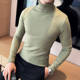 秋冬韩版高领修身打底衫套头纯色针织衫精致毛衣黑色B5553-P50，男装T恤，电商C308