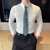 网红大领衬衫男长袖薄款潮流帅气修身休闲立领纯色衬衣C51-P68，男装衬衫，电商C308