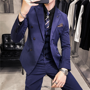 20秋冬款 英伦时尚修身男士双排扣西服三件套 SJT955A双排扣-P265图片