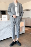 轻熟风英伦条纹微宽长袖西服九分西裤套装浅灰色TZ14-P215，男装西服，电商C308