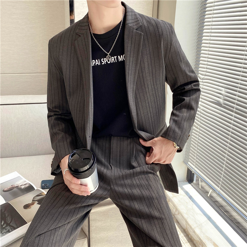 高质量男性西装 轻熟风ins英伦宽松条纹休闲西服外套 X23-P150图片