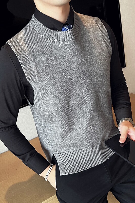 秋冬韩版修身马甲背心毛衣潮流百搭休闲圆领针织衫蓝色C67003-P70,男装背心/马甲,电商C308