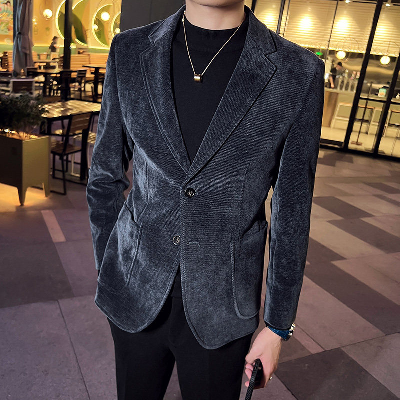 英伦韩版修身男士商务休闲二粒扣灯芯绒西服加厚外套绿色X32-P170,男装西服,电商C308