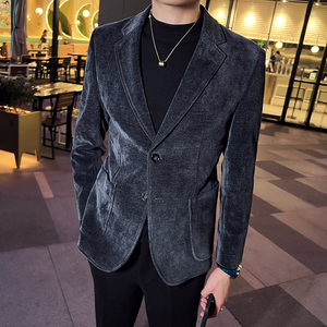 英伦韩版修身男士商务休闲二粒扣灯芯绒西服加厚外套绿色X32-P170图片