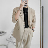 21春夏款轻熟风英伦条纹中袖西服阔版宽松休闲西服X13-P130，男装西服，电商C308