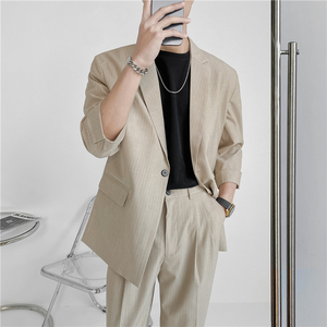 21春夏款轻熟风英伦条纹中袖西服阔版宽松休闲西服X13-P130,小男孩英伦穿搭图片