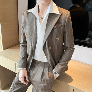 痞雅高级感休闲双排扣条纹西服+英伦青年九分西裤LJT08-P230图片
