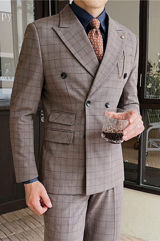 英伦修身男士双排扣格子西服新郎伴郎礼服外套X920-P155,男装西服,电商C308