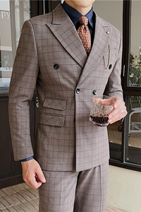 英伦修身男士双排扣格子西服新郎伴郎礼服外套X920-P155图片