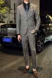英伦韩版修身男士休闲格子西服三件套新郎伴郎套装蓝色SJT30-P295，男装西服，电商C308