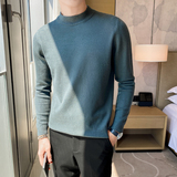 秋冬韩版半高领修身打底衫中领套头纯色针织衫毛衣杏色MY1-P45，男装T恤，电商C308