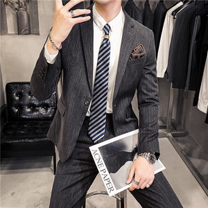 20秋冬款英伦韩版时尚修身男士商务细条纹西服套装LJT10-P225