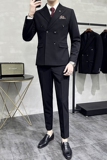 秋冬韩版修身纯色双排扣男士西服三件套装浅灰色SJT902-P265，男装西服，电商C308