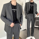 高质量男性西装轻熟风ins英伦宽松条纹休闲西服套装TZ23-P225，男装西服套装，电商C308