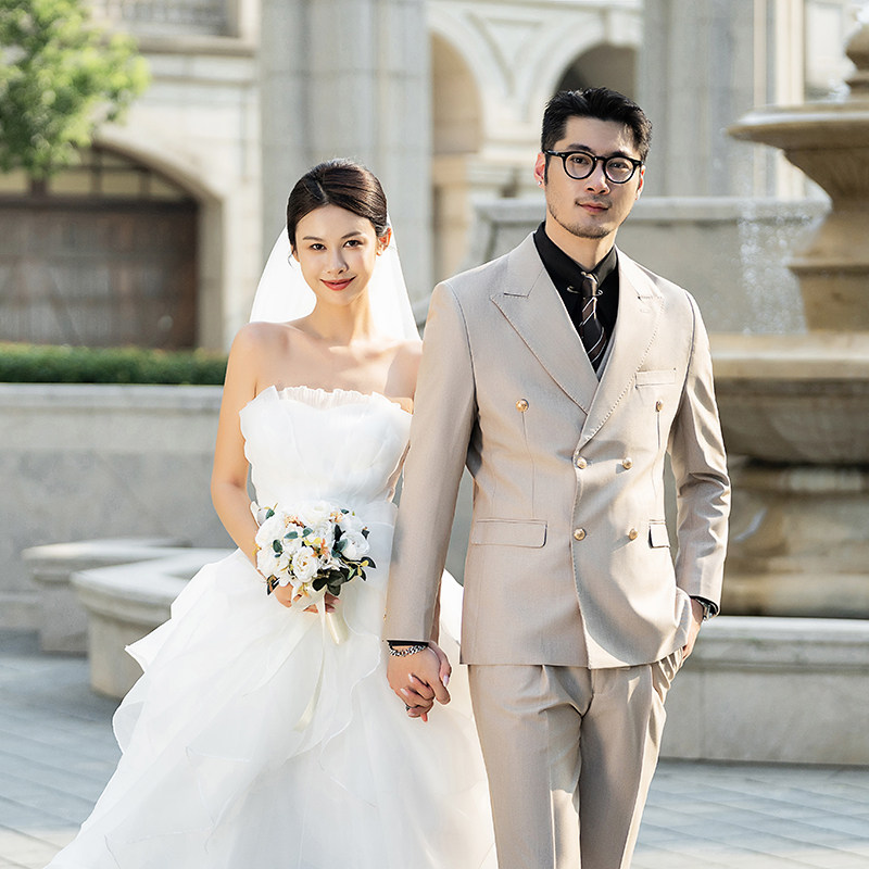 布雷泽英伦金属纽扣双排扣男士韩版修身婚宴西服套装SJT890-P300，男装西服套装，电商C308